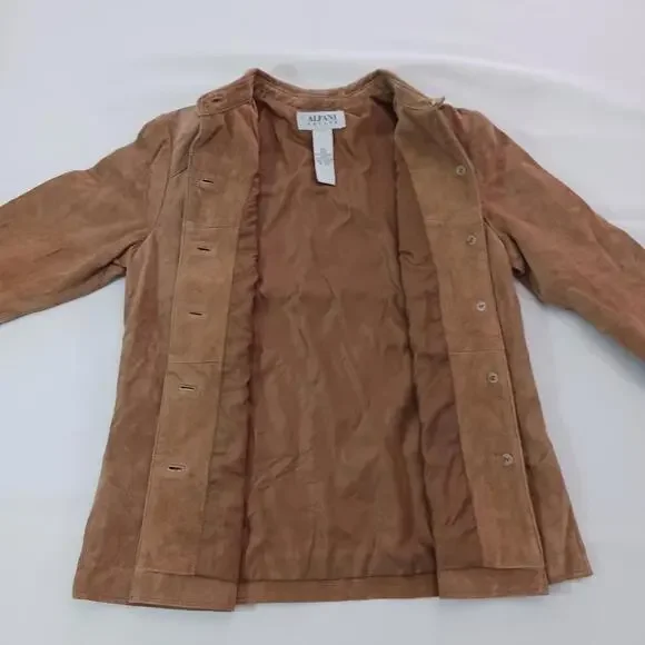 Alfani Petite Women's Brown Full Button Leather Jacket Pockets Size P - Picture 10 of 16